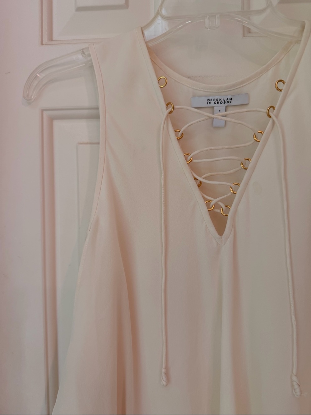 Derek Lam IO Crosby layered silk camisole, lace up V-neck, gold detail, Sz 4 - Picture 6 of 14